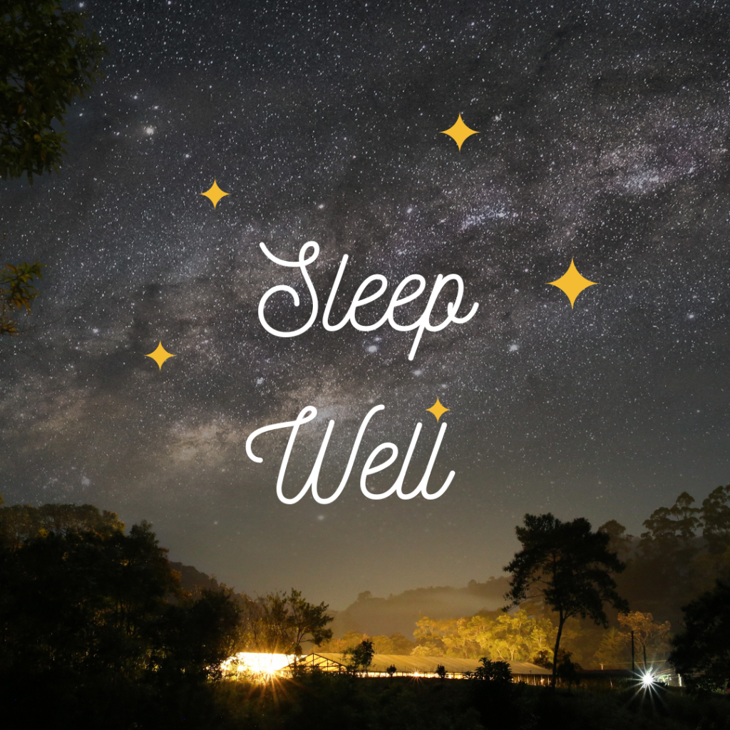 Starry night with words sleep well on it