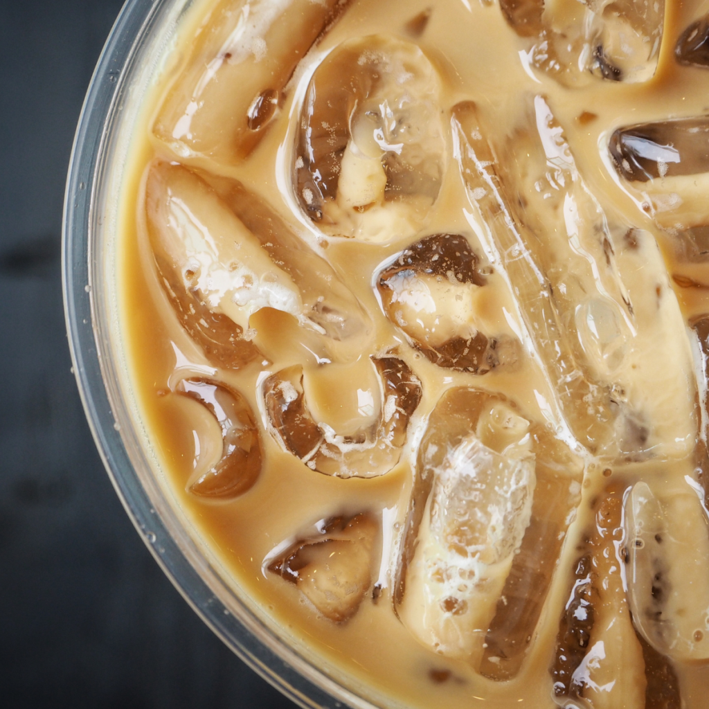 Looking down on an iced coffee